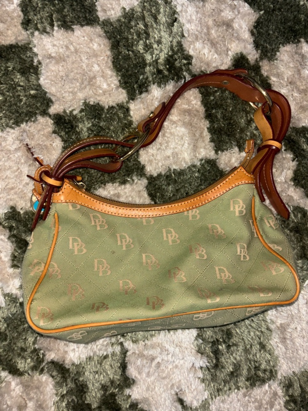 Dooney & Bourke Olive Green Shoulder Bag with Tan Trim